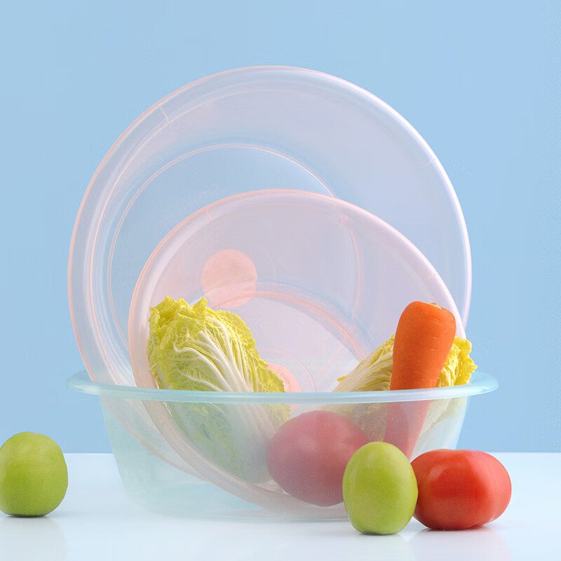 Camellia (CHAHUA) household vegetable sink kitchen vegetable basket storage vegetable basket rice drain basket plastic fruit basin 3.5L transparent blue deepened version (30cm*9cm)