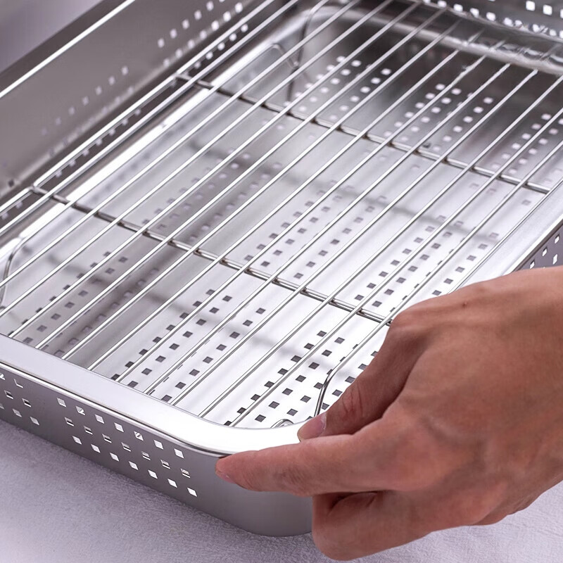 Muke 304 stainless steel square basin drain basket filter large mesh basin drain basket drain basin wash basin drip tray square box 32x22 double layer model (drainage 7cm + storage 10cm)