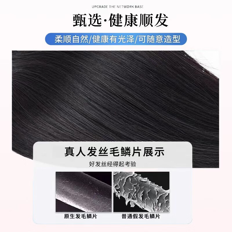 Qiansiya No Need to Hairpin Velcro Wig Women's Top Hair Replacement Fluffy Skull Top Natural Forehead Real Hair Bangs Replacement Full Head Coverage-Remove the Sticker 7*11 Natural Color Eight-Character Style 27CM