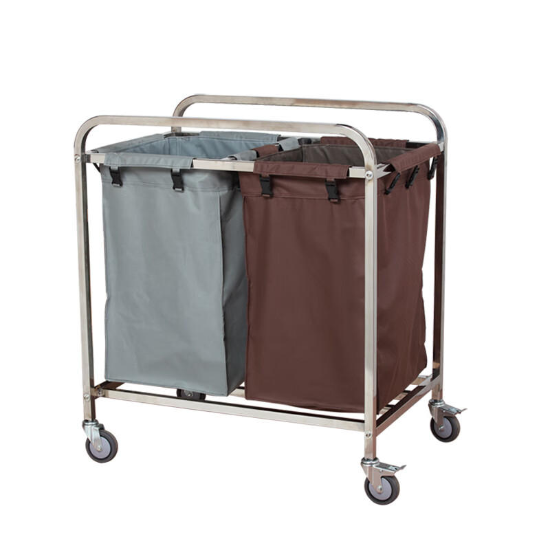 Hotel linen cart, room service cart, hotel stainless steel cleaning cart, dirty linen drying, dry and wet classification storage cart, folding linen cart (small size)
