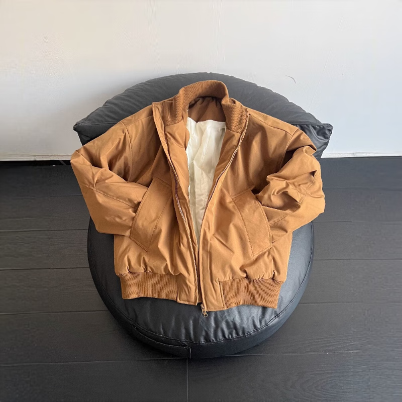 Yiran presents Maillard cotton warm cotton jacket men's winter bomber short silhouette jacket American stand-collar cotton coat brown L recommended 120-135 pounds