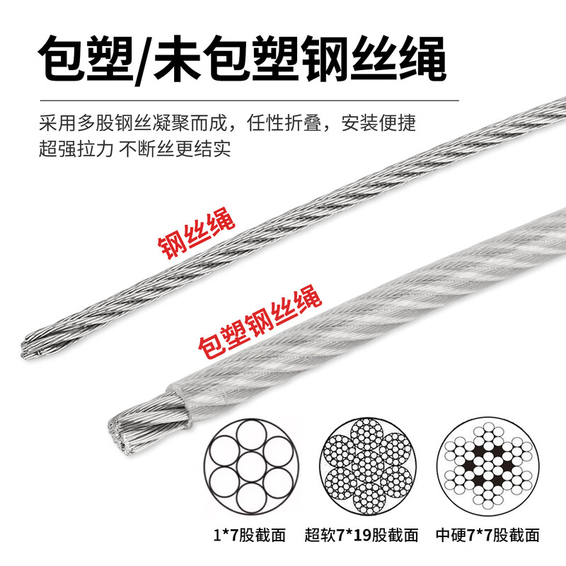 Baodefeng 304 stainless steel wire rope steel rope thin soft clothesline rack plastic-coated lifting M1/2/3/4/5/6/8/10mm plastic-coated 14mm*1 meter (1 piece)