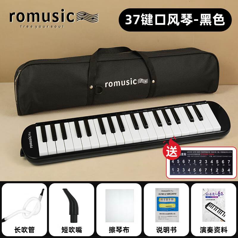 Romusic mouth organ 37-key teaching recommended for junior high school and primary school students professional playing classroom instruments beginners mouth organ black