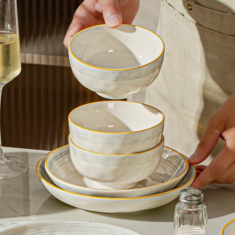 Lowe ceramic bowl household 2025 new high-looking bowls and plates, especially beautiful small bowls, tableware, chopsticks, rice bowls, 4.5-inch rice bowls, 2 pack, no specifications