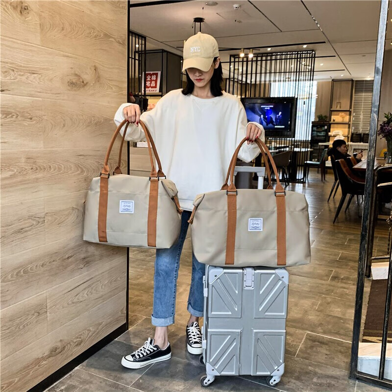 Nanmuxiong travel bag women's fitness bag large capacity short-distance luggage bag folding storage bag travel business trip handbag student male khaki small size