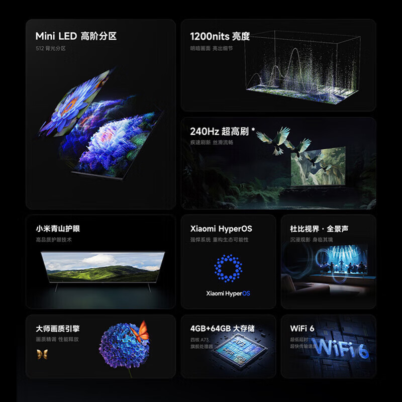 Xiaomi new product TV 75-inch Mini LED 288Hz ultra-high brush 4K ultra-high definition 64 large storage ultra-thin metal full-screen smart home projection flat-panel TV 75-inch S75 Mini LED+ door-to-door package installation