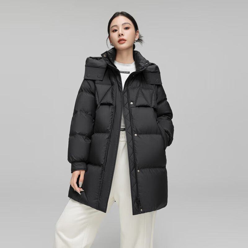 Snow Flying 90 Velvet Mid-Length Down Jacket Women 2025 Winter Korean Style Fashion Loose Casual Warm Hooded Jacket Black L