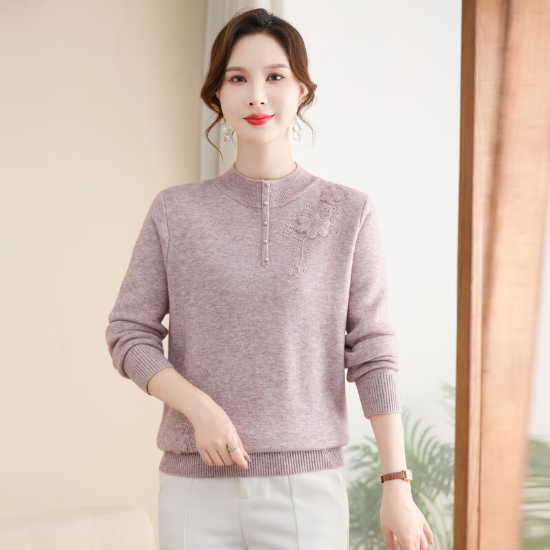 Hodo middle-aged mother's winter clothing plus velvet thickened sweater middle-aged and elderly knitwear autumn and winter half turtleneck bottoming shirt warm top