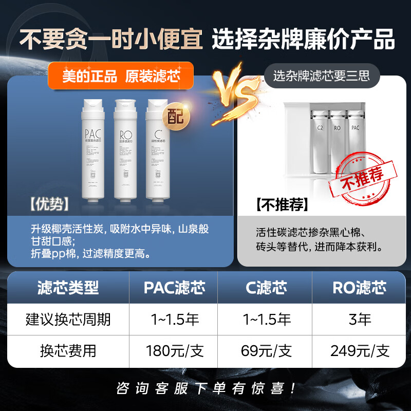 Midea water purifier household 1100G flow rate 0 anti-scale kitchen type RO reverse osmosis Hualing Baidu water purifier direct drinking machine all-in-one machine official top ten national subsidy 1100G flow rate experience 3 seconds full cup of water maternal and infant direct drinking