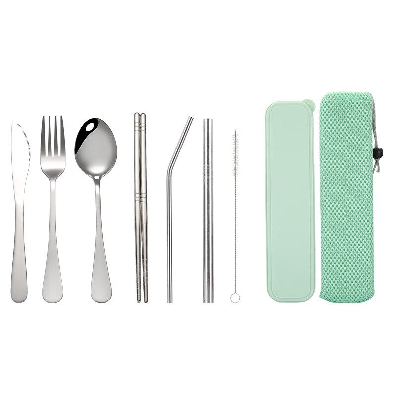 Vinoa stainless steel spoons, forks, chopsticks, knives, straws, cutlery set, gift set, student milk tea, straws, cutlery, 1 pair of chopsticks, stainless steel material