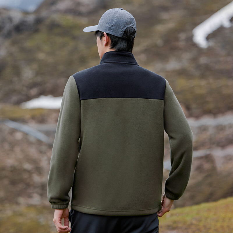 Pathfinder Contrast Color Splicing Men's Fleece Jacket Spring and Autumn New Polar Fleece Warm Top Trendy Brand Stand Collar Cardigan