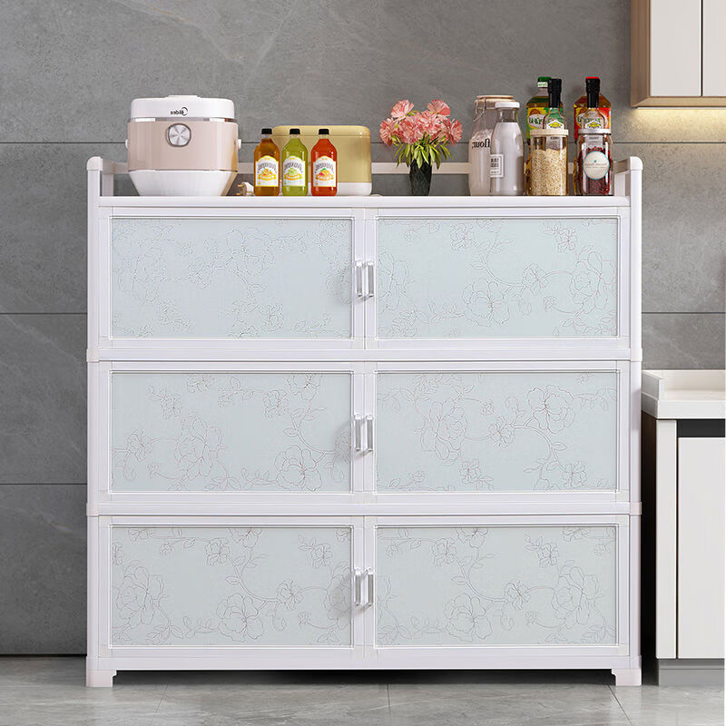 Yusenyi kitchen storage rack multi-layer aluminum alloy storage sideboard cabinet with door multi-functional cabinet household cupboard 100*40 width*136 height widened upgraded model