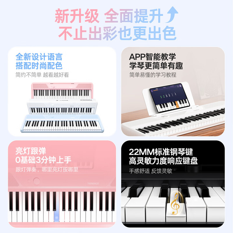 Terence TS-04 Smart Easy-to-Learn Electronic Piano Automatic Transmission Smart Piano for Beginners Adults 61 Keys Portable
