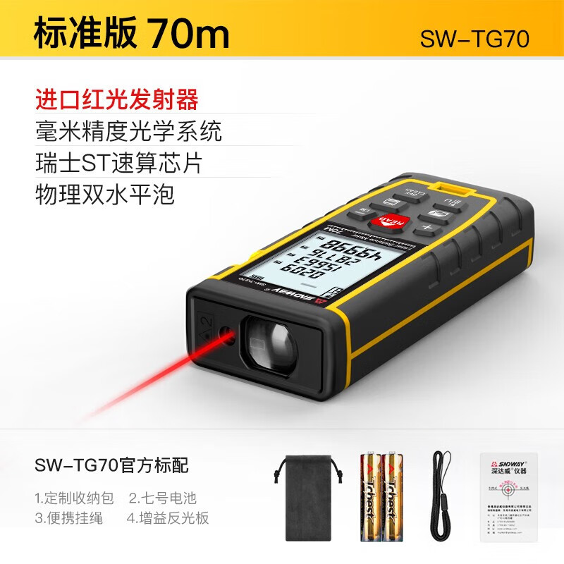 Shendawei Laser Distance Meter High-Precision Handheld Measurement Ruler Distance Electronic Laser Ruler Measurement Room Instrument 70 Meter Standard Version (Ordinary Battery)