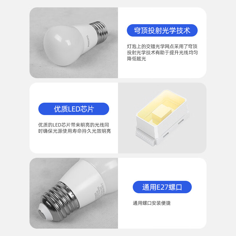 Philips (PHILIPS) constant-brightness LED bulb high-brightness energy-saving bulb lighting source E27 screw 12W yellow light 3000K true color version