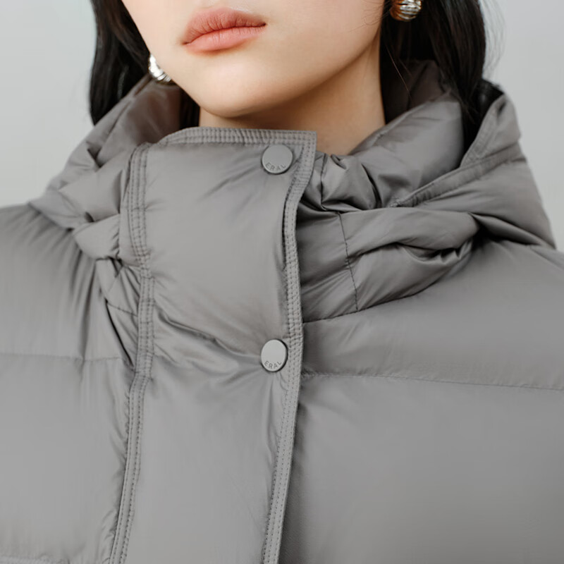 Ai Lai Chen Turin same style women's down jacket 2025 puff short hooded drawstring warm winter coat nightingale gray M