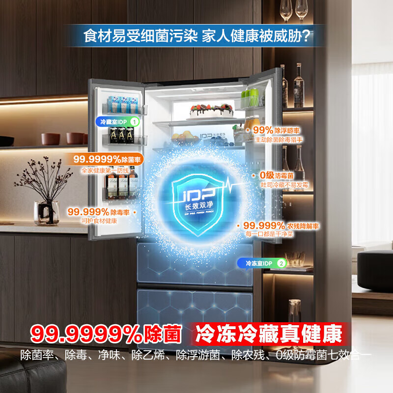 Rongsheng Cube 515 Machine Emperor Dual Purifier Dual System Automatic Ice Making French Multi-door Four-Door Thin Embedded Refrigerator Home First-Class Energy Efficiency Gray Active Sterilization Refrigerator Subsidy Dual Purifier Dual System + Automatic Ice Making