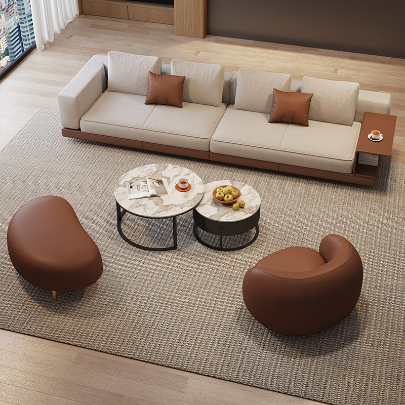 Huida Connery sofa living room 2025 new home small apartment straight-line fabric cotton and linen sofa coffee table set four-person 2.4-meter sofa (segmented)