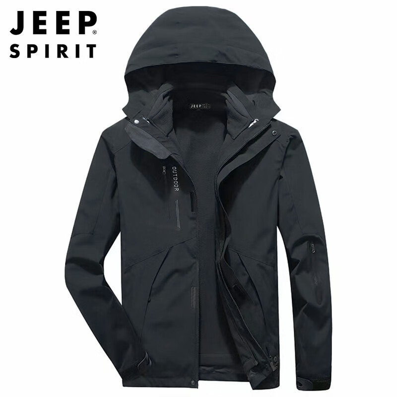 JEEP SPIRIT Jeep Jacket Men's Jacket Autumn and Winter Three-in-One Removable Thickened Windproof Mountaineering Jacket Gray 2XL