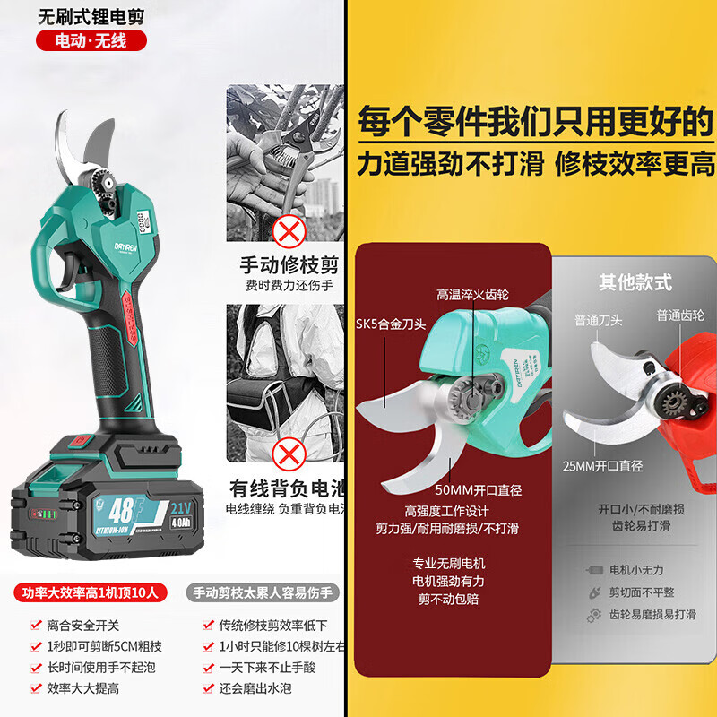 He Jiagong DAYIREN Dayi universal electric scissors for fruit trees rechargeable branch cutting lithium battery gardening shears pruning shears (D21 dual electric version) standard version