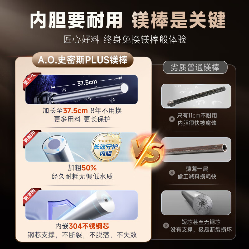 Smith (A.O.SMITH) national subsidy 15% Janit electric water heater 50/60/80 liters water storage type household bathing frequency conversion speed heating small size wall-mounted tap water boiling water energy saving JC0 50L 3000W 50 liters better installation