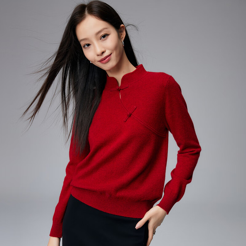 Paro new Chinese style disc button stand collar cashmere sweater Paro 25 autumn and winter new 100% cashmere women's knitted sweater