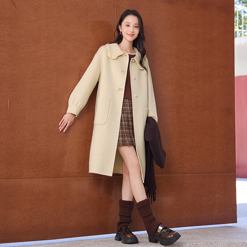 Xiangying wool + camel wool double-sided wool coat for women 2025 winter new white woolen coat Lubai M 160/84A/95-110 catties