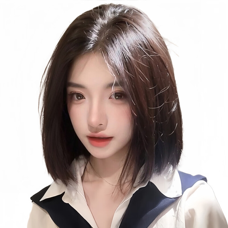 Short hair wig for women, one-size-fits-all simulated human hair, daily natural lace, summer thin, age-reducing full headgear QC, black, short hair, 35cm, hair delivery website
