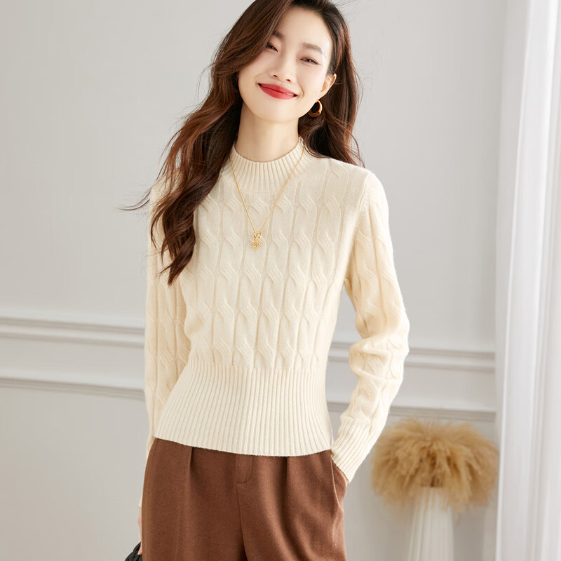 Shexi (Srcr) short 100% woolen sweater for women, autumn and winter half turtleneck cable knit base sweater for small people