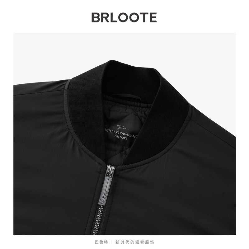 Brloote Shopping Mall Same Style Men's Cotton Jacket Lightweight, Wear-Resistant and Easy to Care Retro Sports Baseball Collar Cotton Jacket for Men Black L (175/96A)