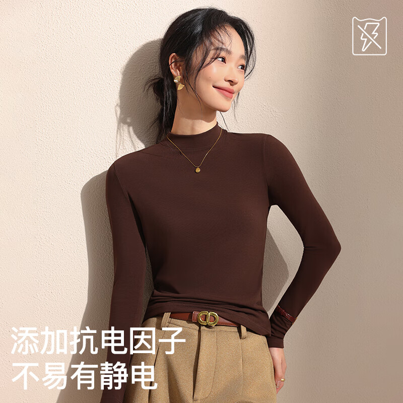 Catman bottoming shirt for women 2025 autumn stand-up collar hyaluronic acid skin care comfortable modal thin section high elastic 7A antibacterial and antistatic