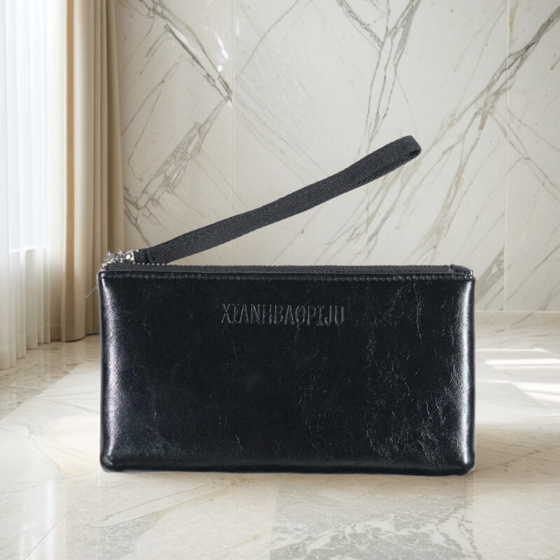 XIANHBAOPIJU02 imported first layer cowhide oil wax leather mobile phone bag clutch bag portable wallet large capacity handbag fashion cosmetic bag black oil wax imported first layer cowhide with hand strap