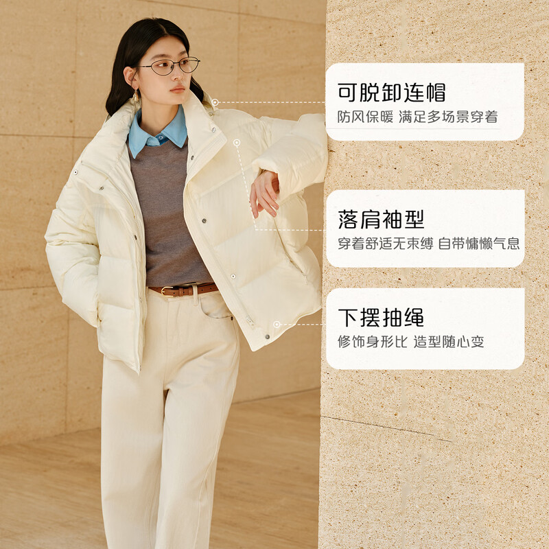 Ai Lai Chen Turin same style women's down jacket 2025 puff short hooded drawstring warm winter coat nightingale gray M