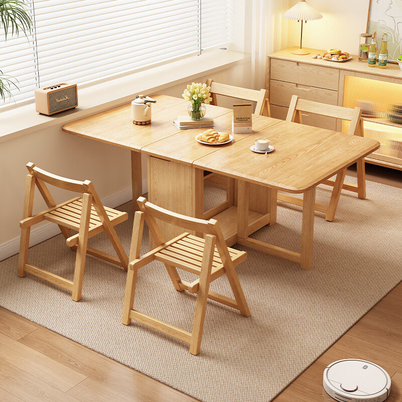 Qingweilu Solid Wood Folding Dining Table Small Household Dining Table Integrated Sideboard Folding Telescopic Dining Table and Chairs Folding Table Walnut Color Solid Wood Single Table 75cm 120x80x