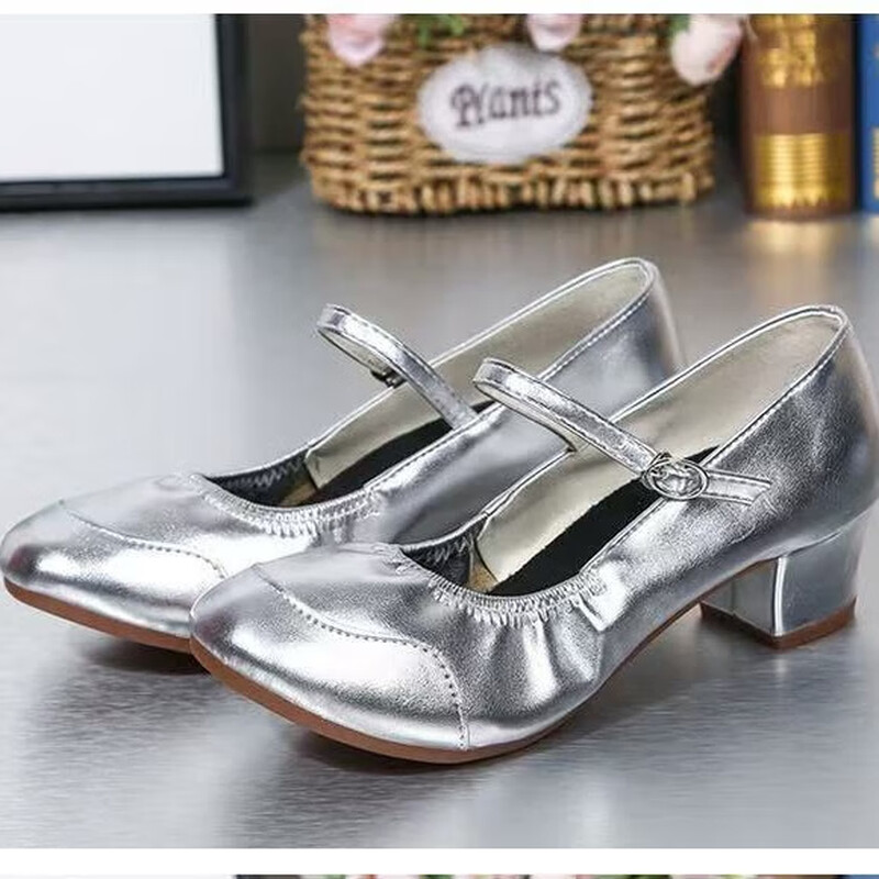 Tesili dance shoes for women adult square dance shoes four seasons mid-heel modern ballroom dance shoes soft sole breathable silver