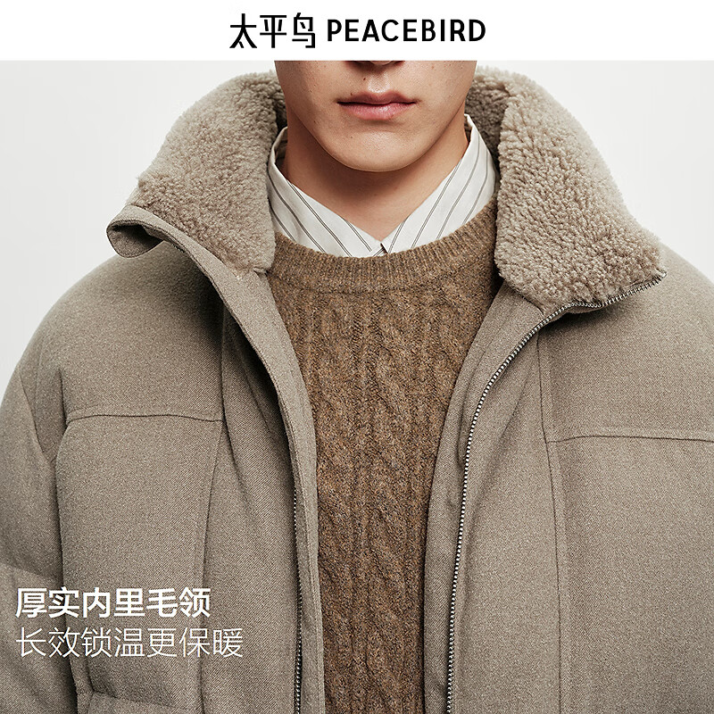 PEACEBIRD Men's Fur Collar Down Jacket Men's 25th Winter New Winter Protection# Pebble Brown First Batch L