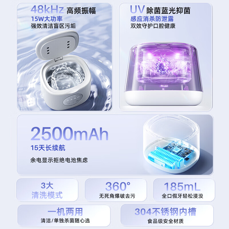Bear Ultrasonic Cleaner, Braces Cleaner, Denture Invisible Braces, Jewelry Cleaning Artifact, Wireless Portable Ultrasonic Cleaner, UV Sterilization QXQ-C05Y7
