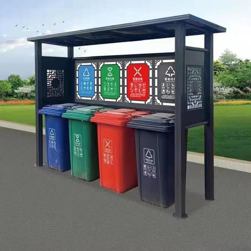Garbage classification kiosk, collection kiosk, community outdoor street rainproof shed, galvanized garbage station, stainless steel classification garbage kiosk, factory direct sales, style 1, place an order and consult customer service for freight, 80*80 columns