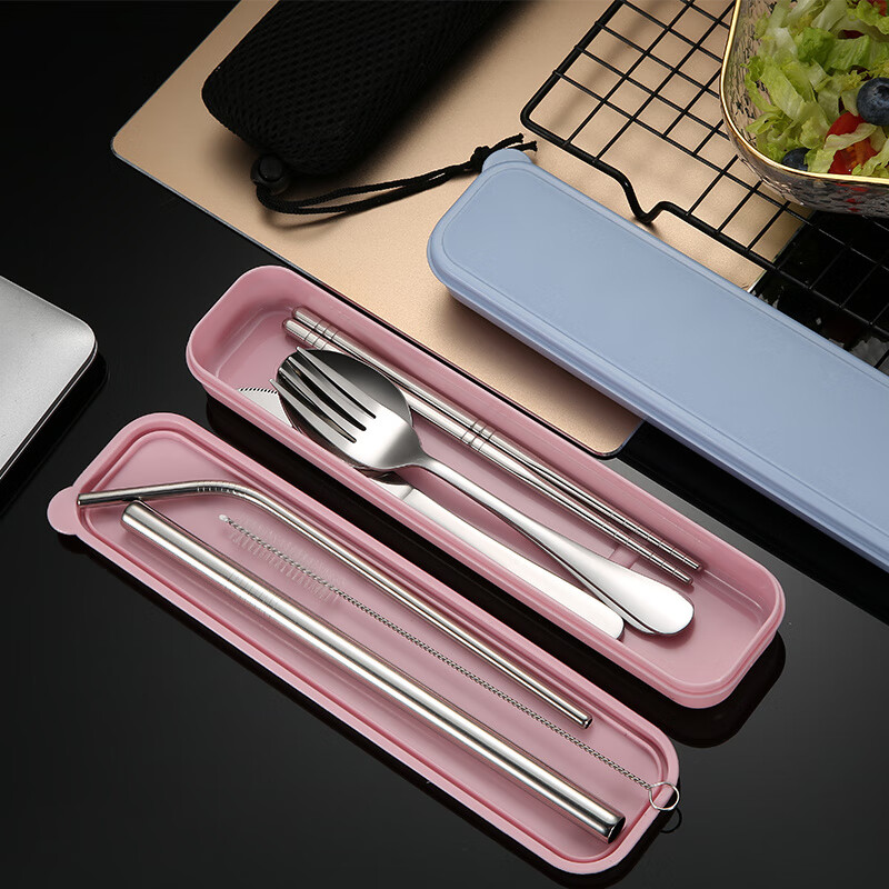 Vinoa stainless steel spoons, forks, chopsticks, knives, straws, cutlery set, gift set, student milk tea, straws, cutlery, 1 pair of chopsticks, stainless steel material