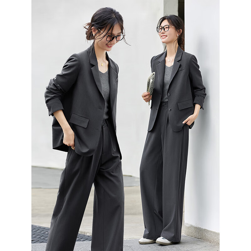 Fanximan old money style gray suit suit women's new casual suit trousers two-piece set high-end gray L