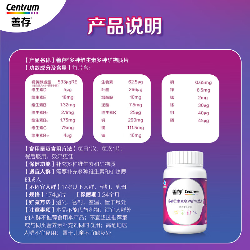 Sencun Women's Multivitamin B Complex VCED Niacinamide Folic Acid Iron Calcium Magnesium Zinc Selenium B12 Replenishes Qi and Blood 80 Capsules