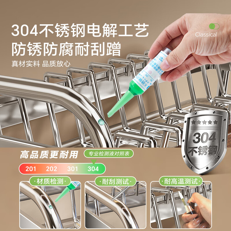 Shuaishi (shuaishi) 304 stainless steel dish storage rack, mid-century style kitchen multi-functional storage rack for dishes, chopsticks and drain bowl rack