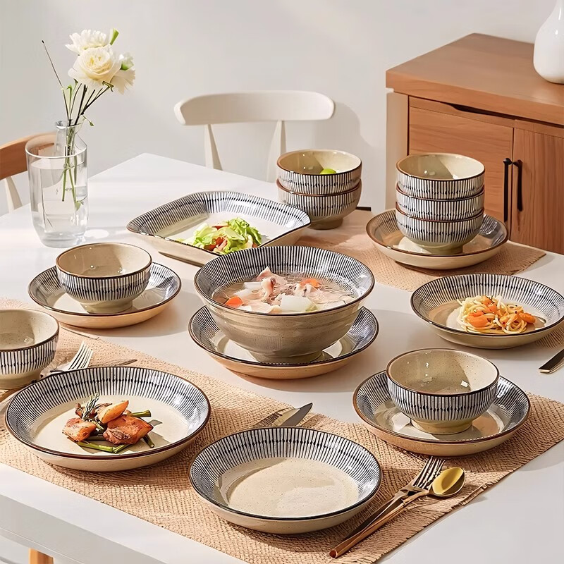 Persson underglaze color ceramic tableware set for home use 2026 new dishes, plates and bowls Japanese style housewarming dishes and chopsticks gift box/JD Logistics 6-person meal 33-piece set