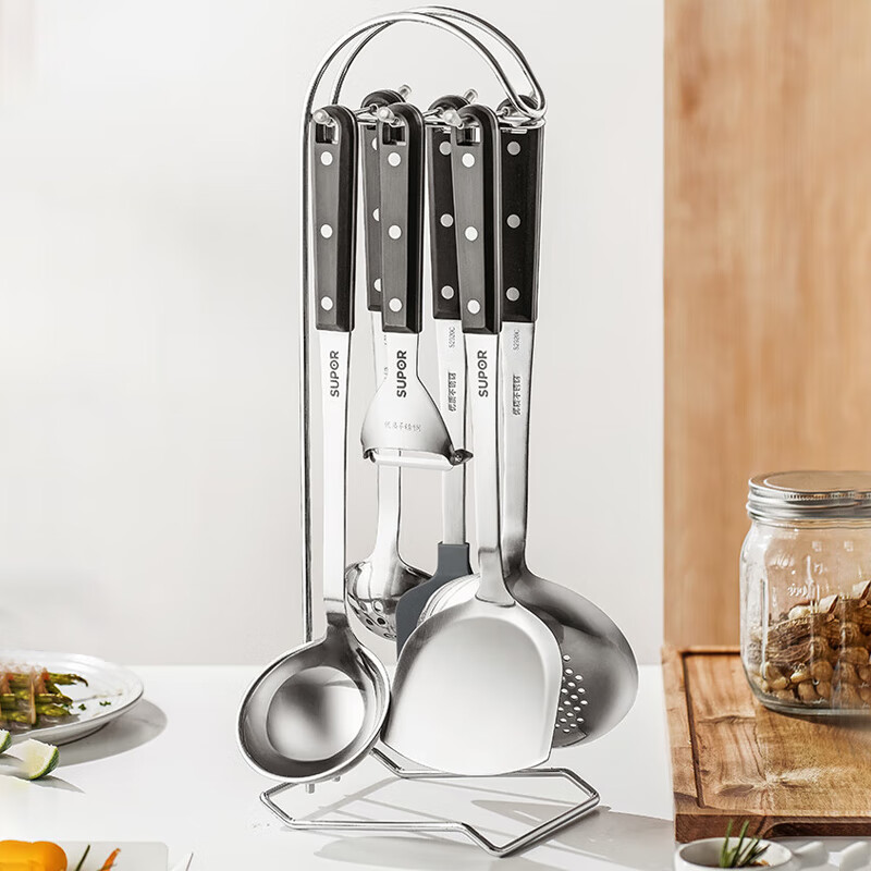 Supor non-stick cookware set smokeless non-stick wok frying pan soup pot milk pot stainless steel pressure cooker steamer set knife set wok 34cm festive red combination 20-piece set