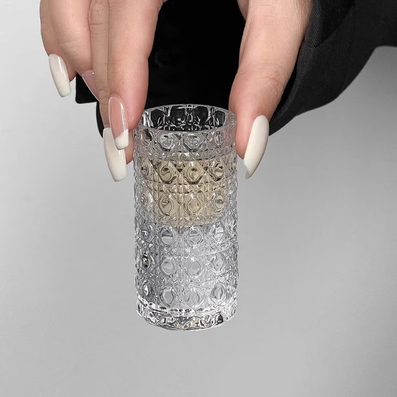 New light luxury small wine glass embossed thickened glass white wine cup one-cup liquor gem pattern 40ml gemstone small wine glass 2 pieces