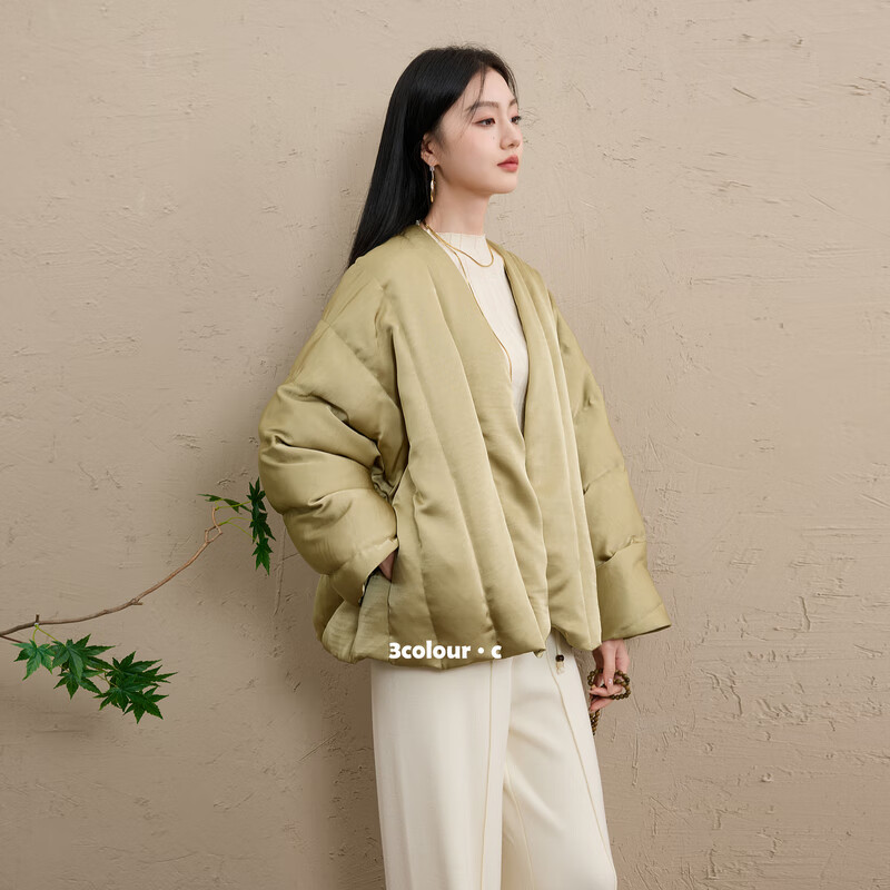 Sancai Cloud Edge Moon Slope 2025 Winter New 90 White Duck Down Jacket Loose Warm Scarf C Mustard Green L 165/88A