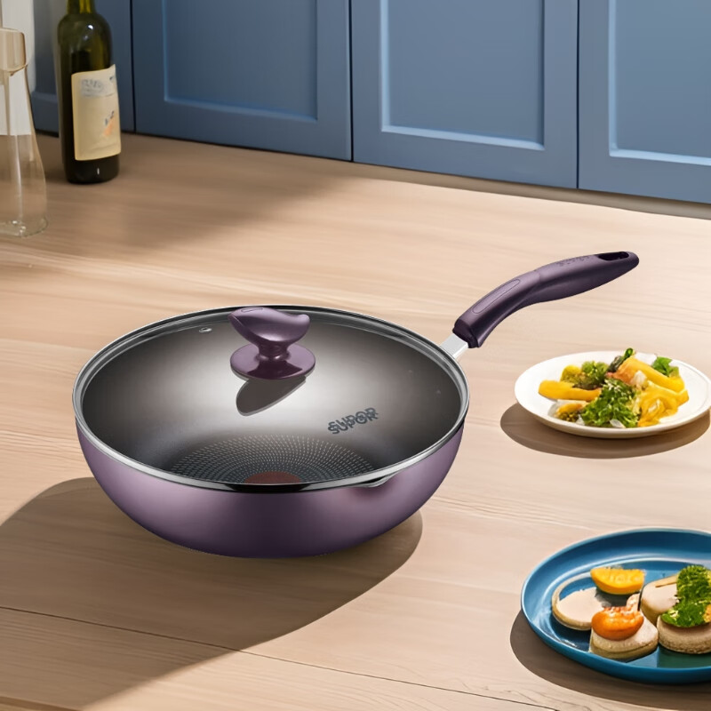 Supor non-stick cookware set smokeless non-stick wok frying pan soup pot milk pot stainless steel pressure cooker steamer set knife set wok 34cm festive red combination 20-piece set