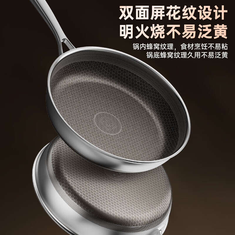 Konbach pan non-stick household seventh-generation true titanium 0 fluorine stainless steel egg cake steak honeycomb frying pan 28cm