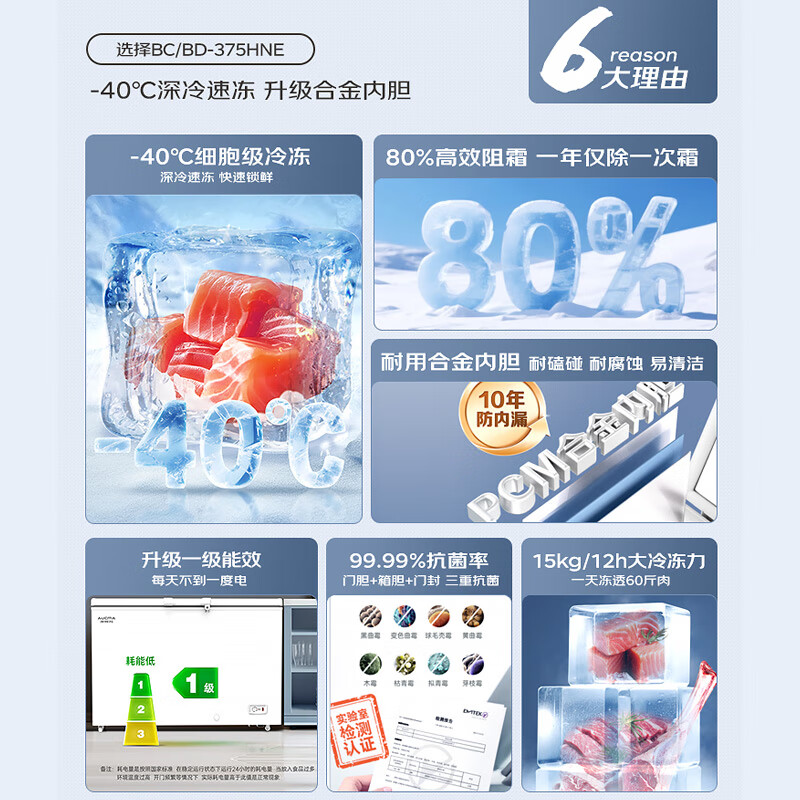 AUCMA 375-liter single-temperature freezer household commercial horizontal freezer ice cream cabinet refrigerator freezer top-opening refrigerator first-class energy efficiency BC/BD-375HNE trade-in