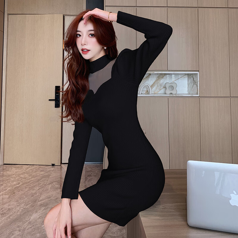 Yoekbird white knitted sweater dress for women autumn and winter 2025 new coat with bottoming slim fit hip skirt apricot style S recommended 80kg-90kg